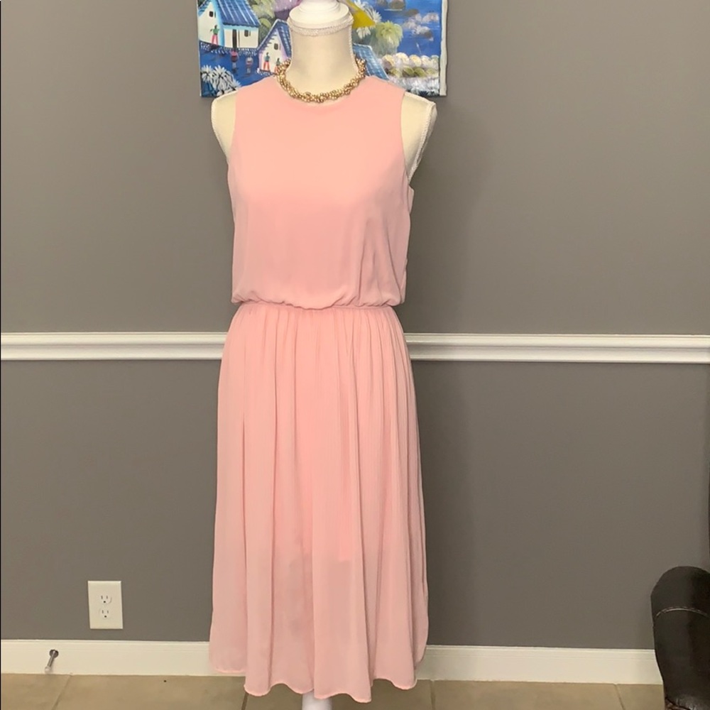 Pink Pleated Midi Dress
